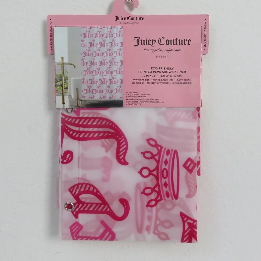 (#117) Juicy Couture PEVA Pink Crown Logo Shower Curtain Liner Bathroom 70x72